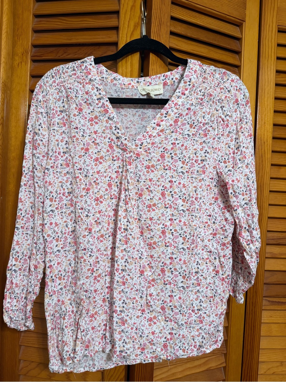 Cynthia Rowley Pink Floral V-Neck Peasant Blouse
